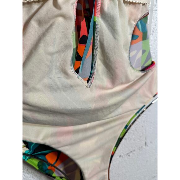 Bar III Tropical print Cowlneck One-Piece Swimsuit  Multi S - Picture 10 of 13